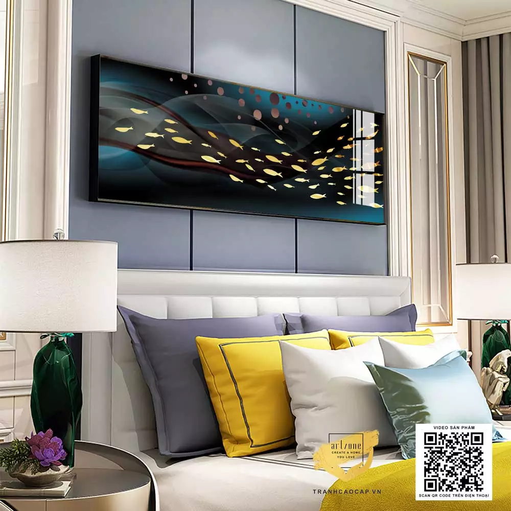 Tranh Mica phong cảnh đầm cá trong đêm - Sự hòa quyện giữa ánh sáng và bóng tối
