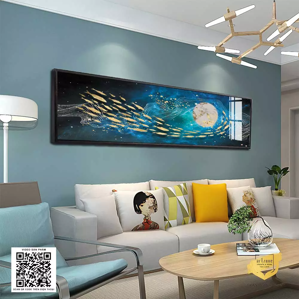 Trang trí phòng ngủ với tranh phong cảnh đàn cá vàng