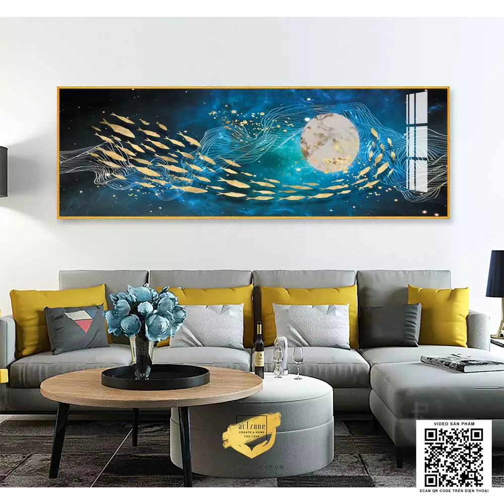 Tranh phong cảnh đàn cá vàng khung Composite