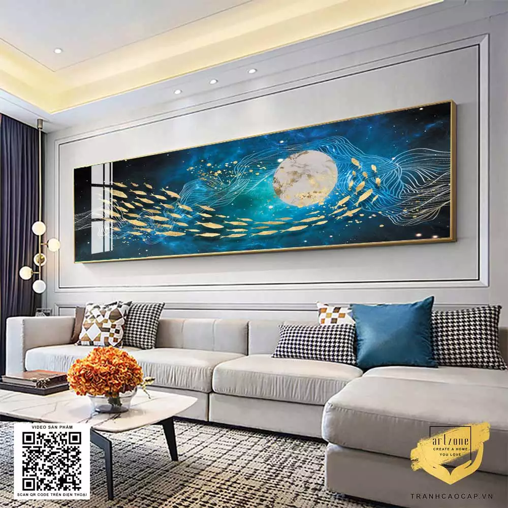 Tranh phong cảnh đàn cá vàng treo phòng ngủ
