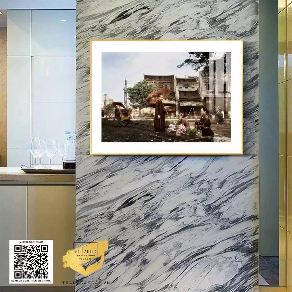 Tranh Mica phong cảnh Hà Nội xưa với khung nhôm