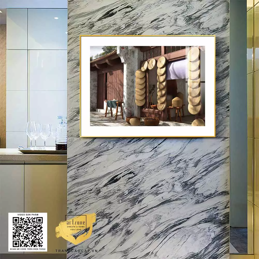 Hình ảnh xe đạp và gánh hàng rong trong tranh Phong cảnh Hà Nội xưa