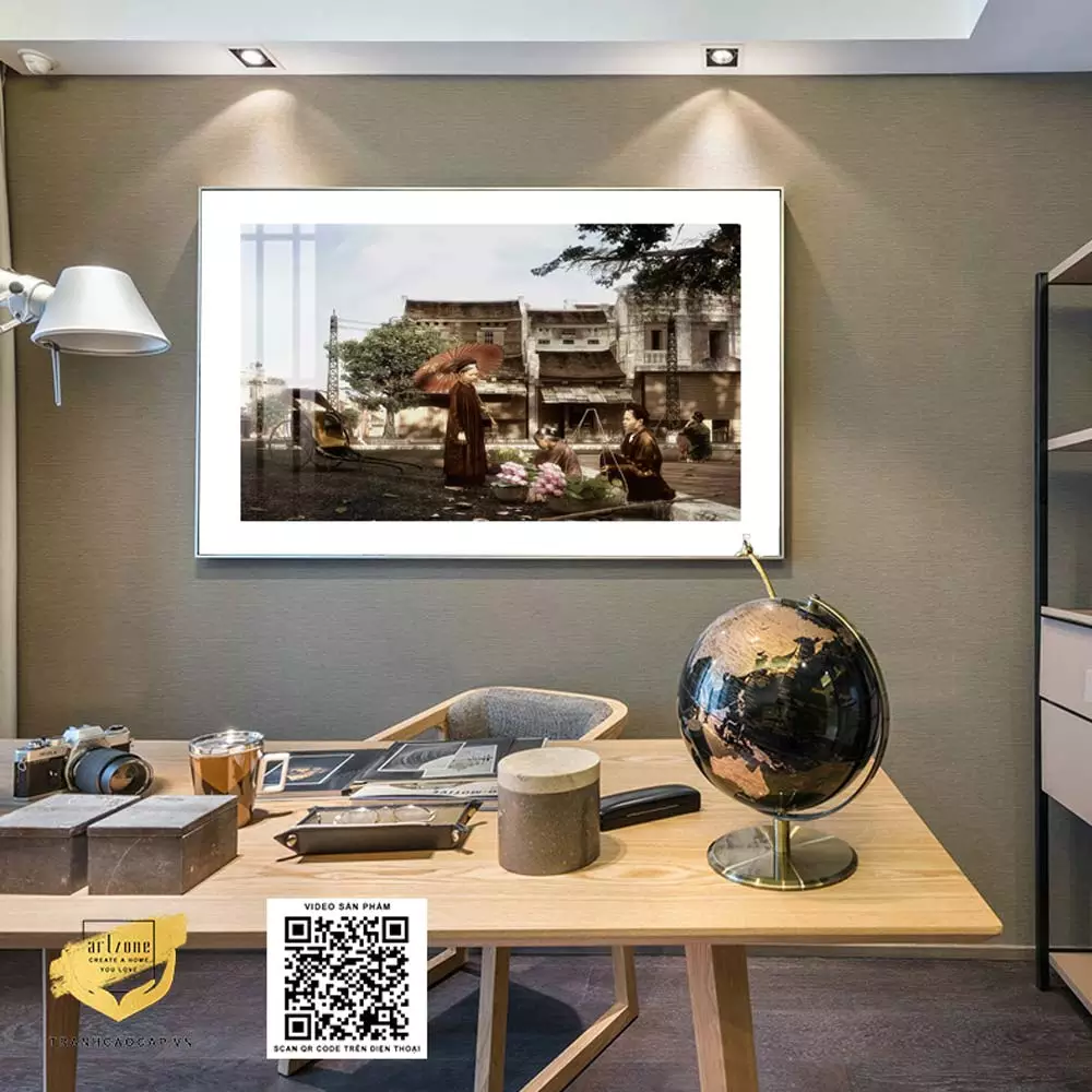 Tranh phong cảnh Hà Nội xưa trong không gian phòng khách