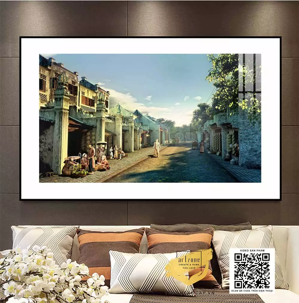 Tranh Hà Nội xưa trong không gian phòng khách Tranh Hà Nội xưa trong không gian phòng khách