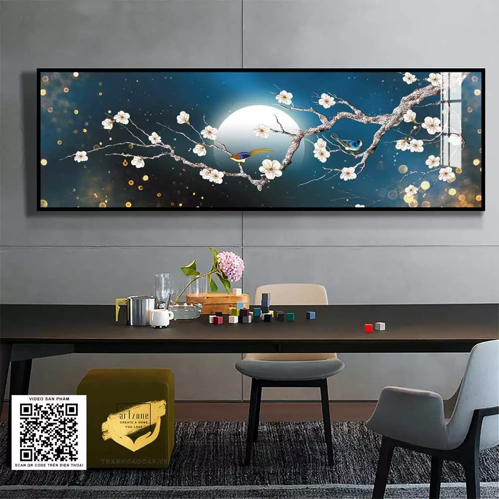 Gợi ý trang trí phòng ngủ với tranh hoa đào