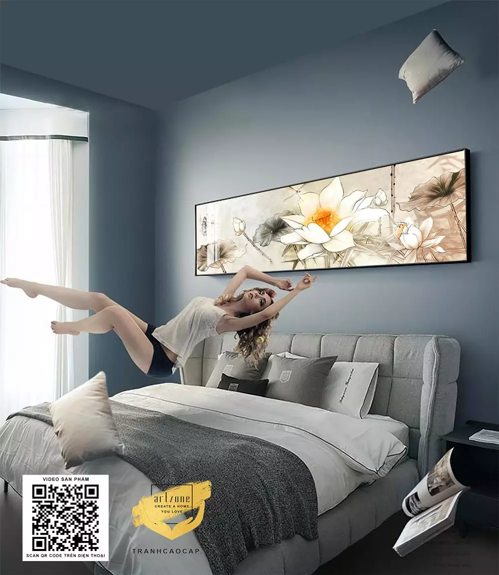 Bức tranh hoa sen trắng mang lại cảm xúc bình yên