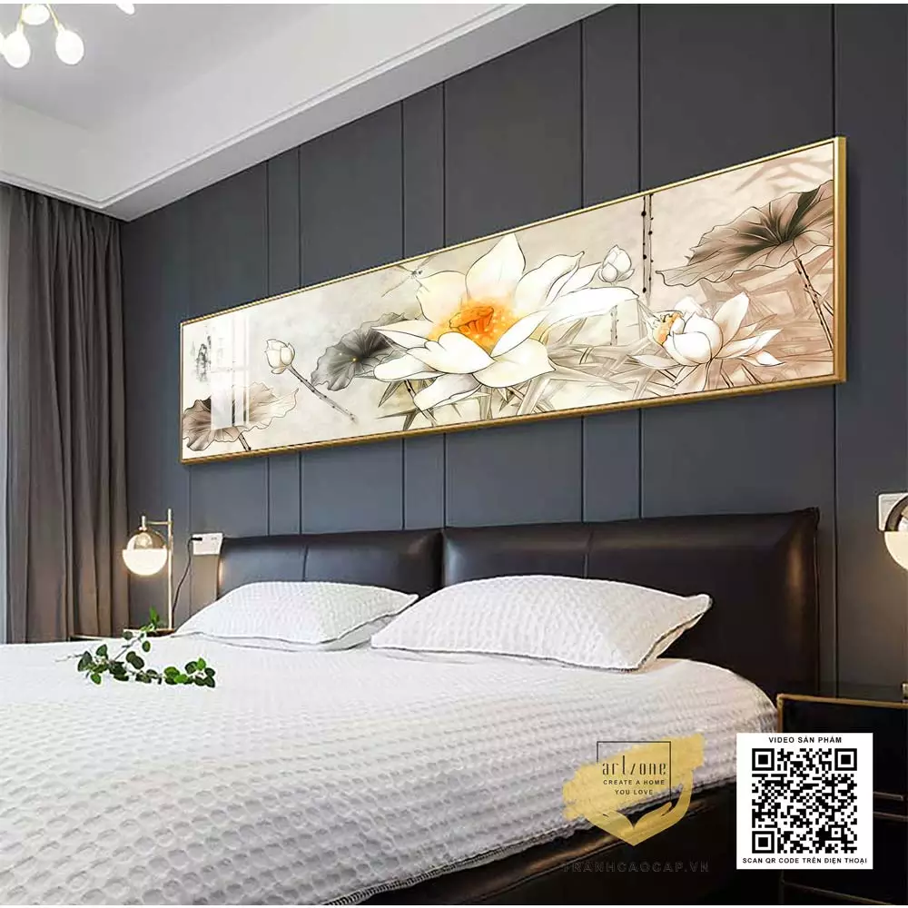 Tranh Mica phòng cảnh hoa sen trắng tại Tranh Cao Cấp