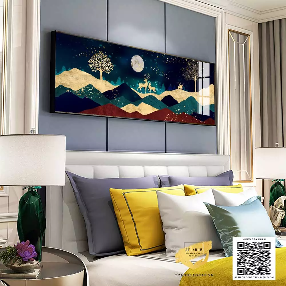 Gợi ý treo tranh hươu vàng trong phòng ngủ