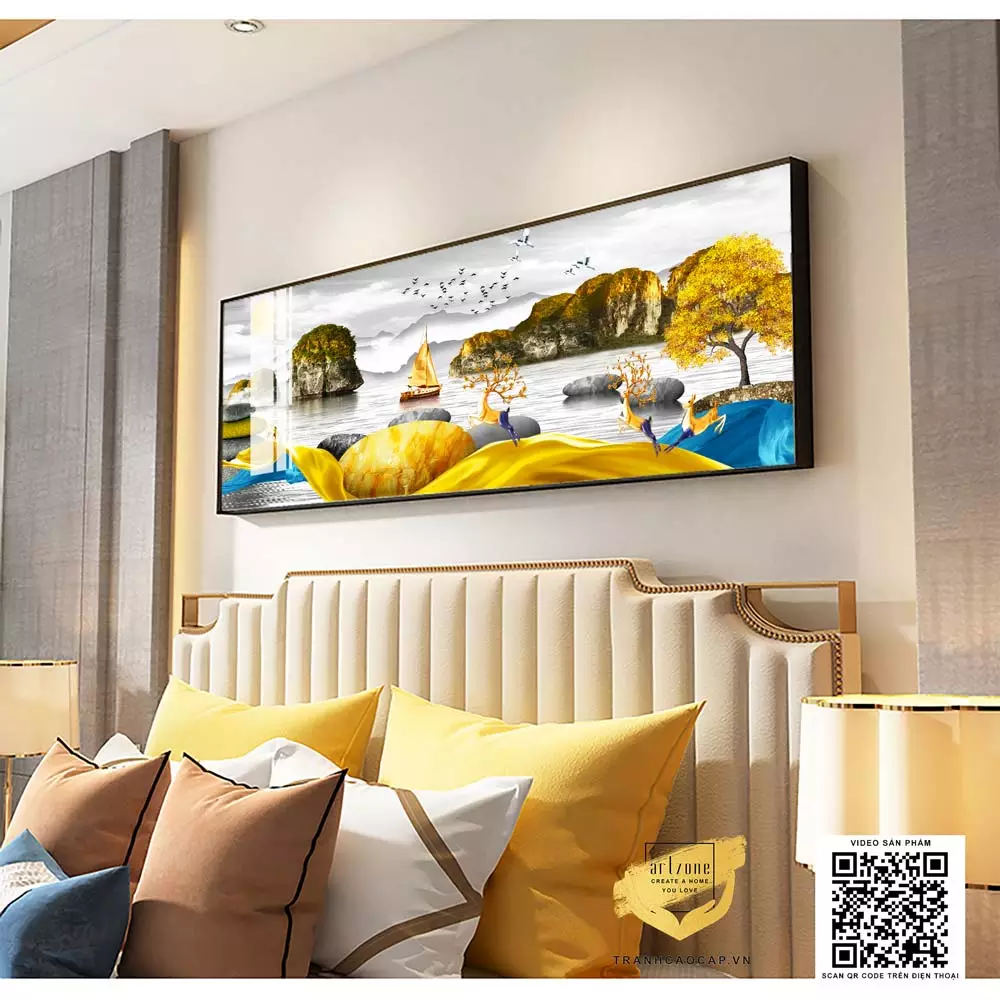 Tranh phong cảnh hươu vàng trên vịnh Hạ Long phù hợp với nhiều phong cách nội thất