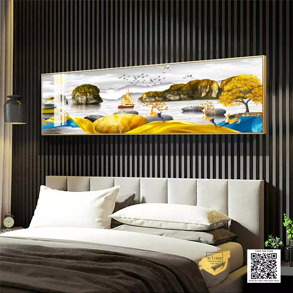 Tranh phong cảnh hươu vàng trên vịnh Hạ Long mang ý nghĩa phong thủy tốt lành