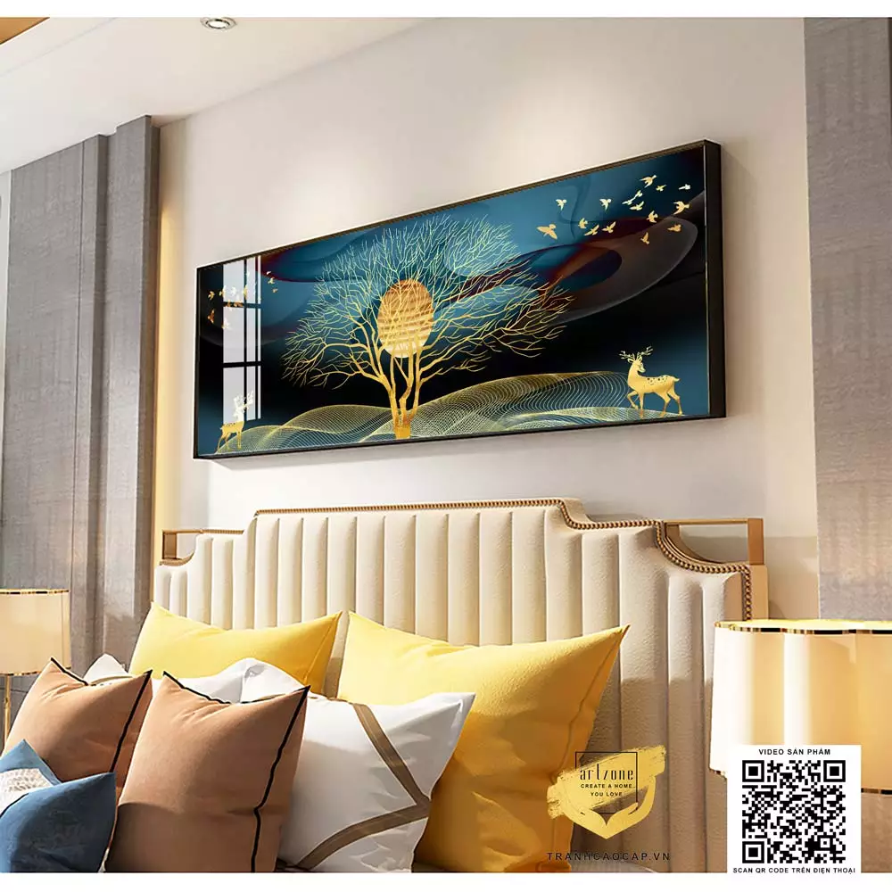 Chi tiết tranh phong cảnh hươu vàng AZ1-0733-MICA