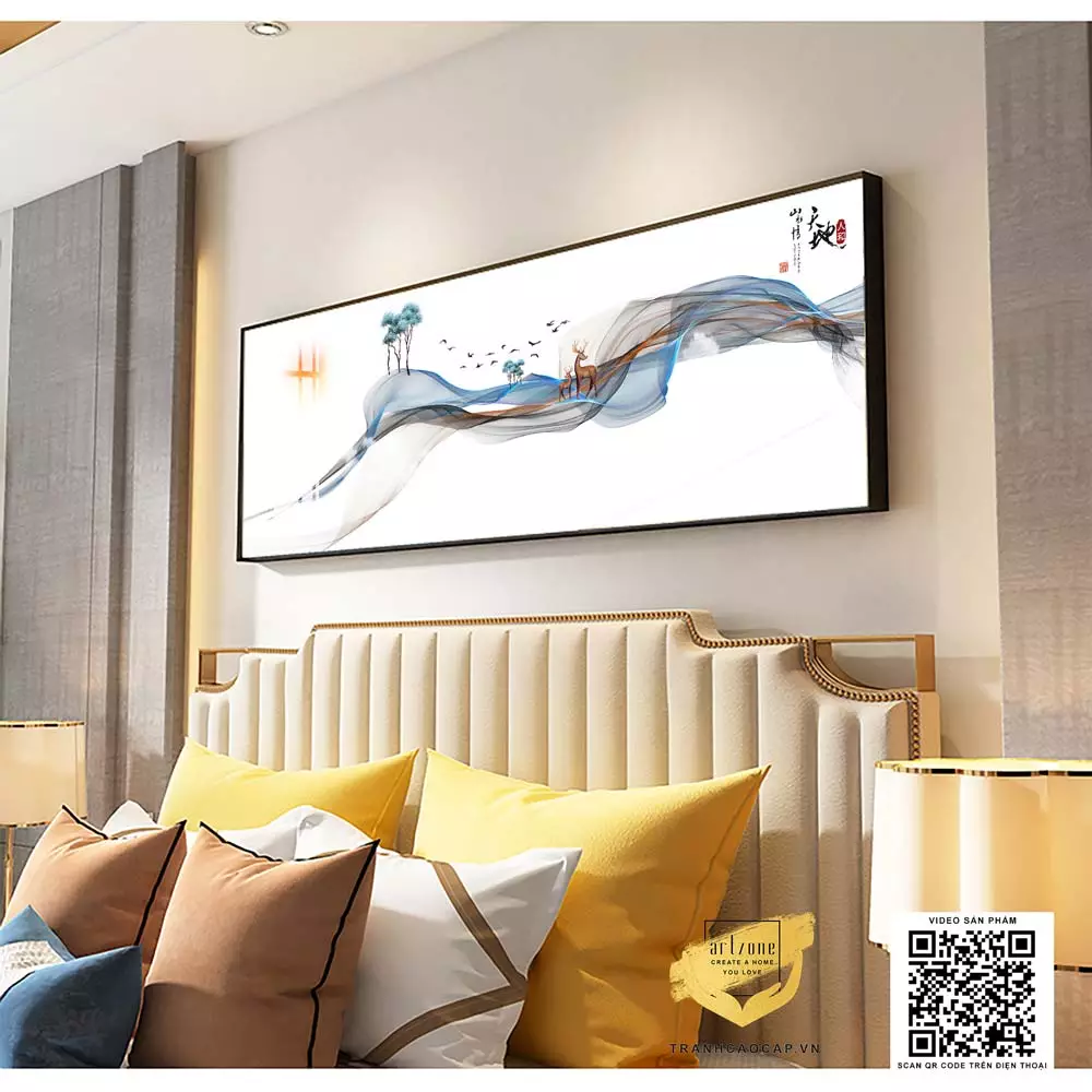Màu sắc tranh treo tường hài hòa với không gian phòng ngủ