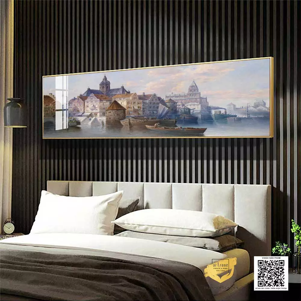 Chất liệu Mica cao cấp của tranh phong cảnh làng quê ven sông AZ1-0596-MICA