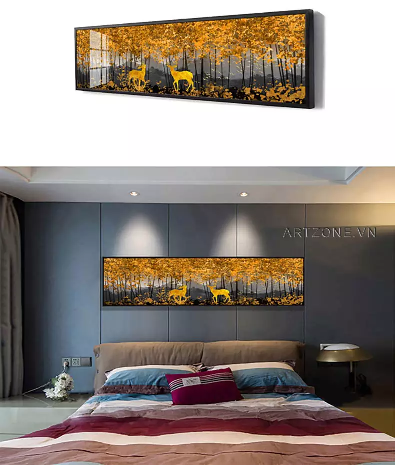 Tranh nai vàng cho phòng ngủ nhỏ