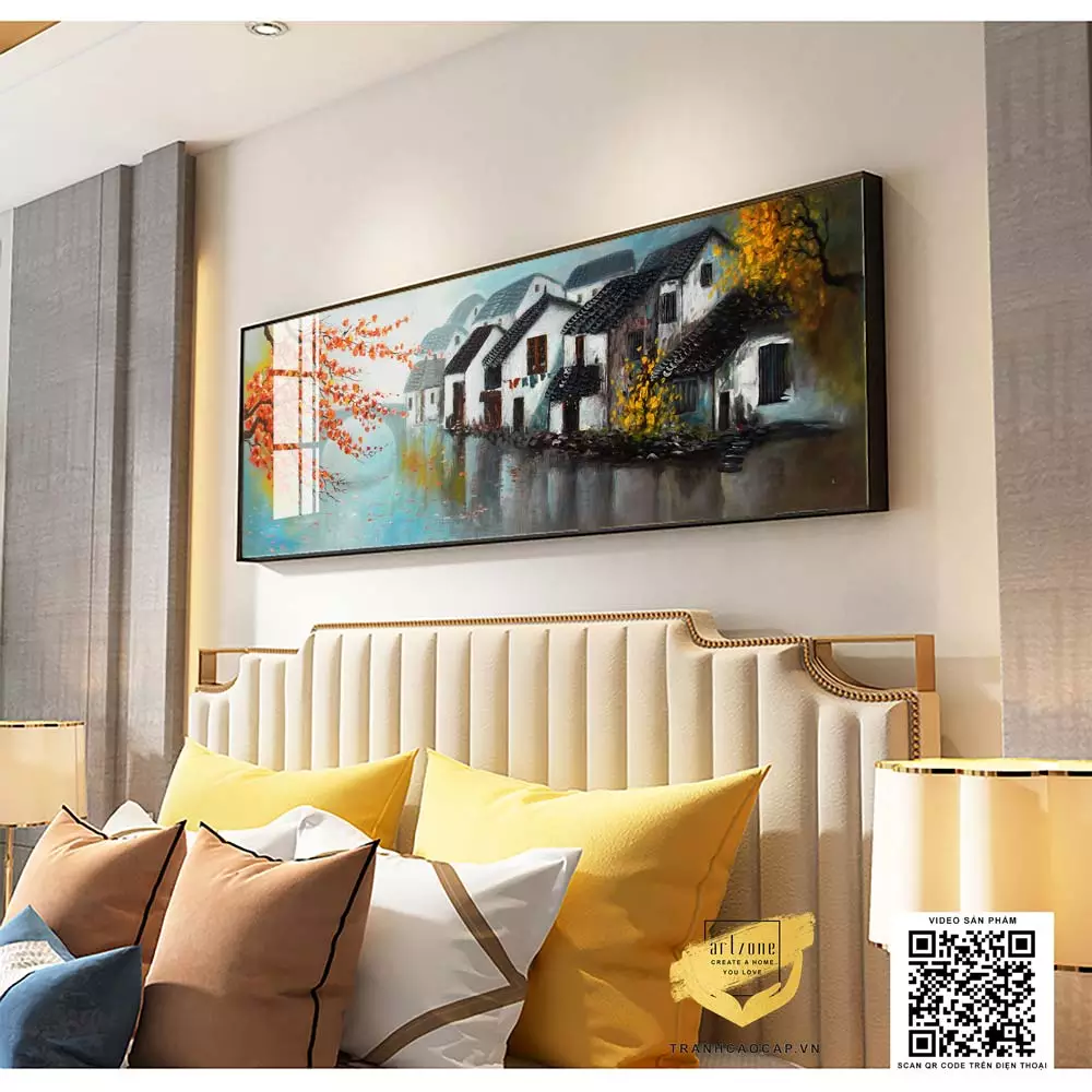 Vị trí treo tranh mica trên đầu giường