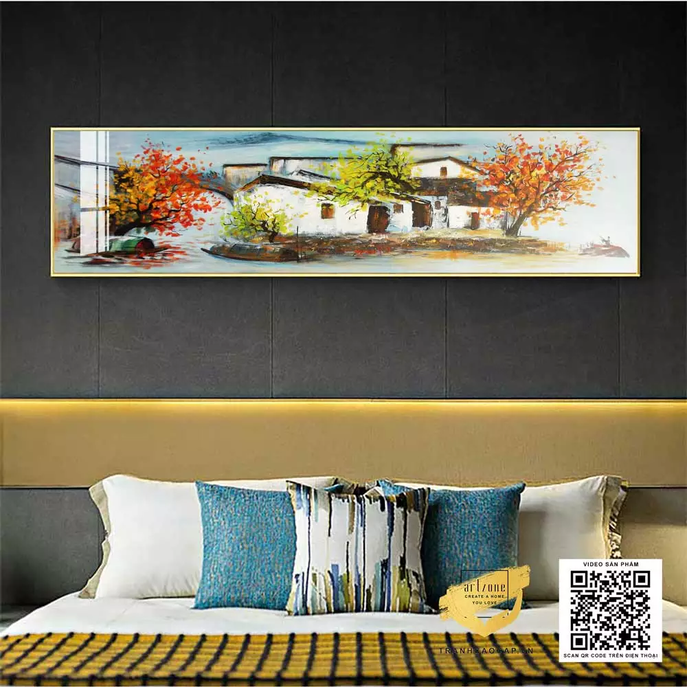 Bức tranh Làng cổ bên cầu nhỏ AZ1-0670-MICA, lựa chọn hoàn hảo cho phòng ngủ