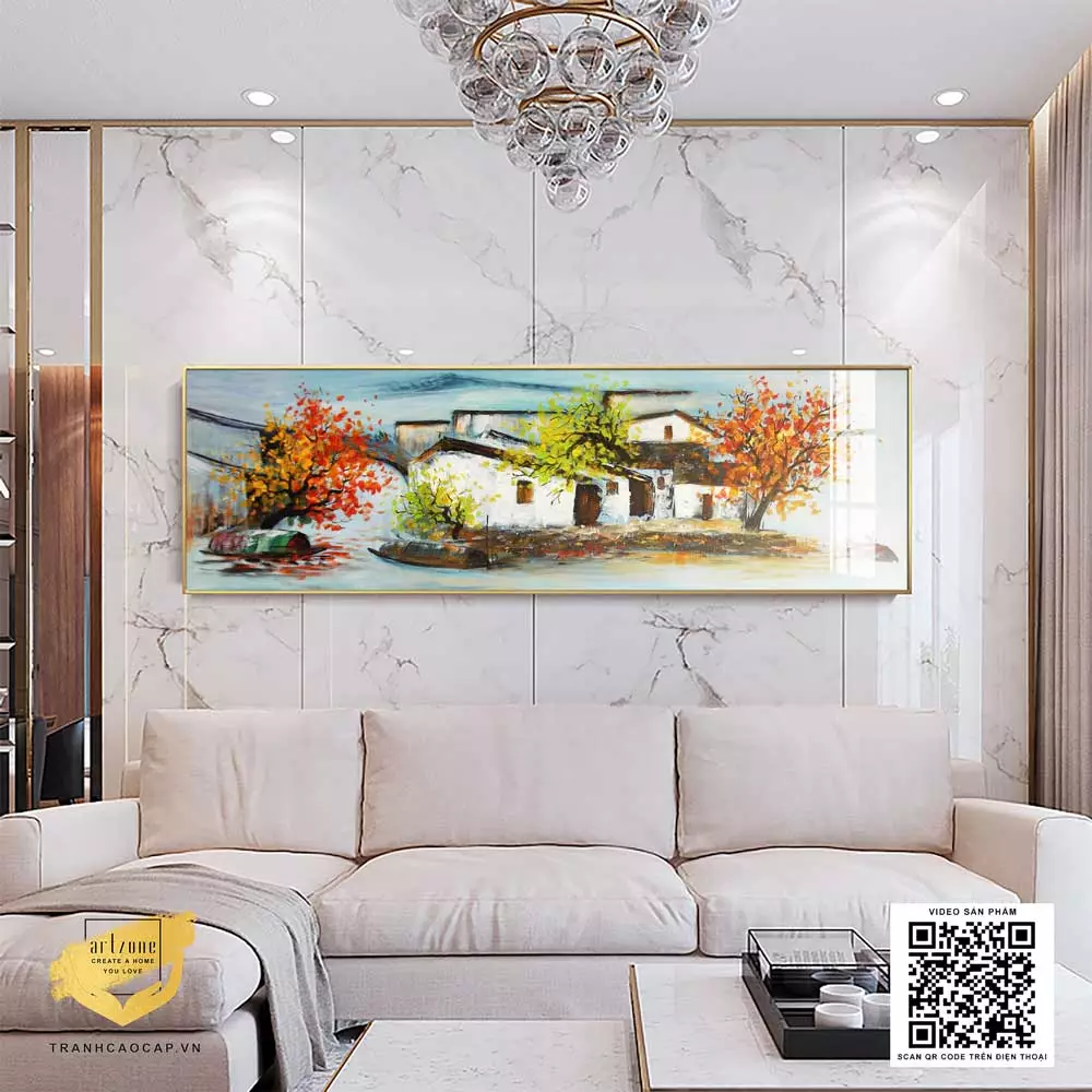 Chi tiết bức tranh với những mái nhà cổ kính