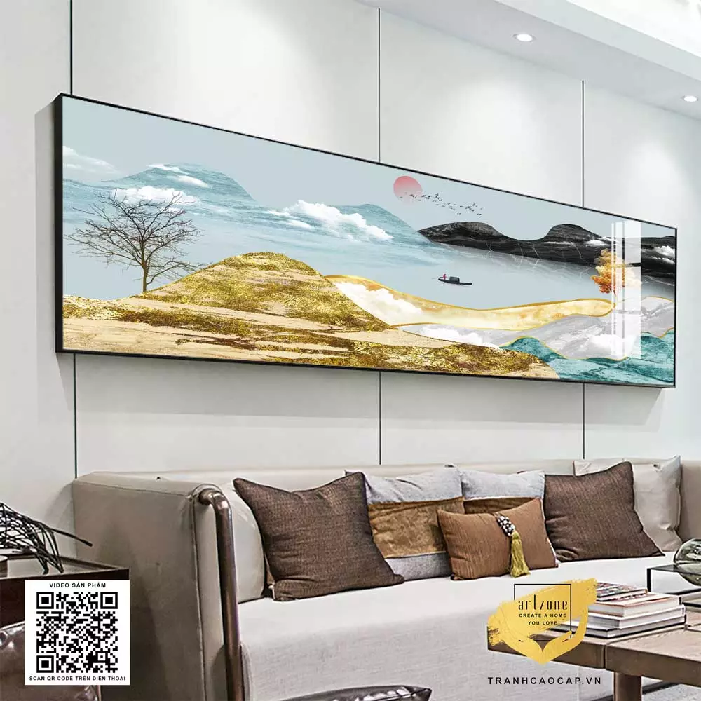 Tranh Phong Cảnh Người Lá Đỏ Trên Sông trong không gian phòng ngủ