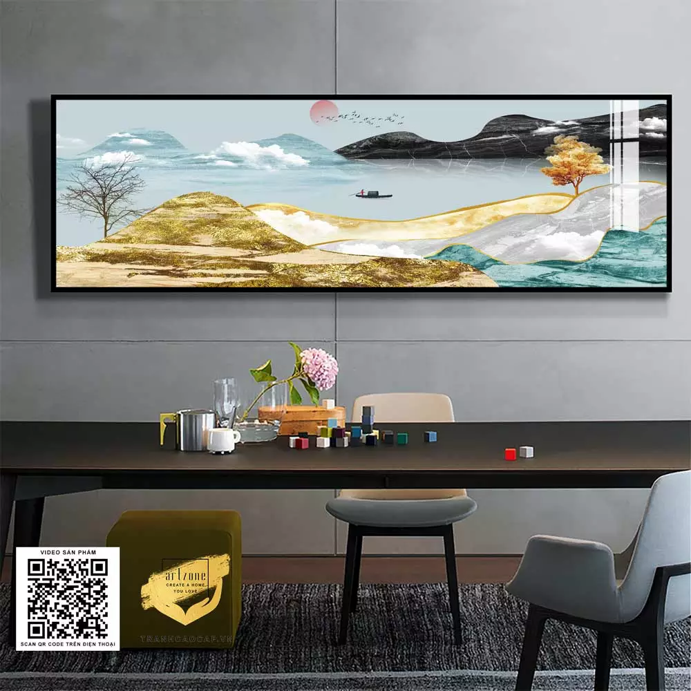 Tranh Phong Cảnh Người Lá Đỏ Trên Sông tạo điểm nhấn cho phòng ngủ