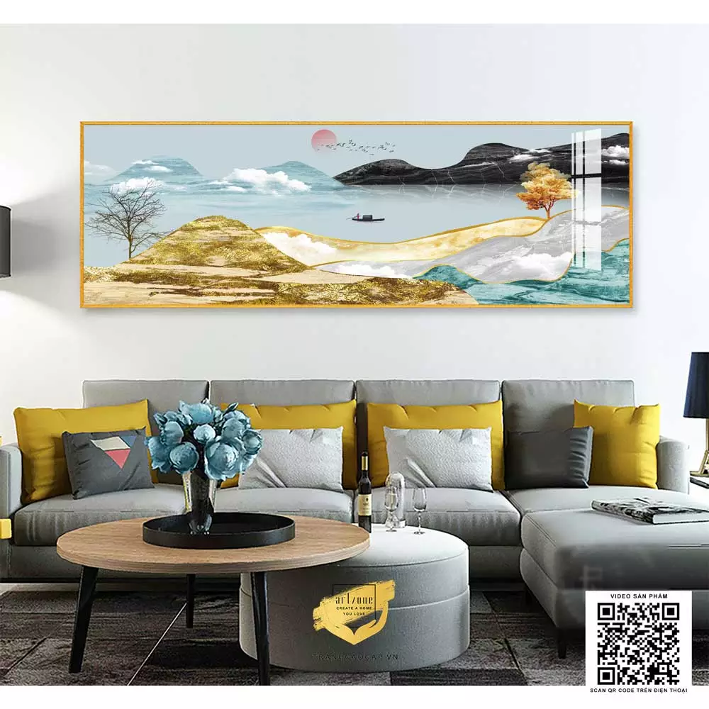 Tranh Phong Cảnh Người Lá Đỏ Trên Sông chất liệu Mica cao cấp