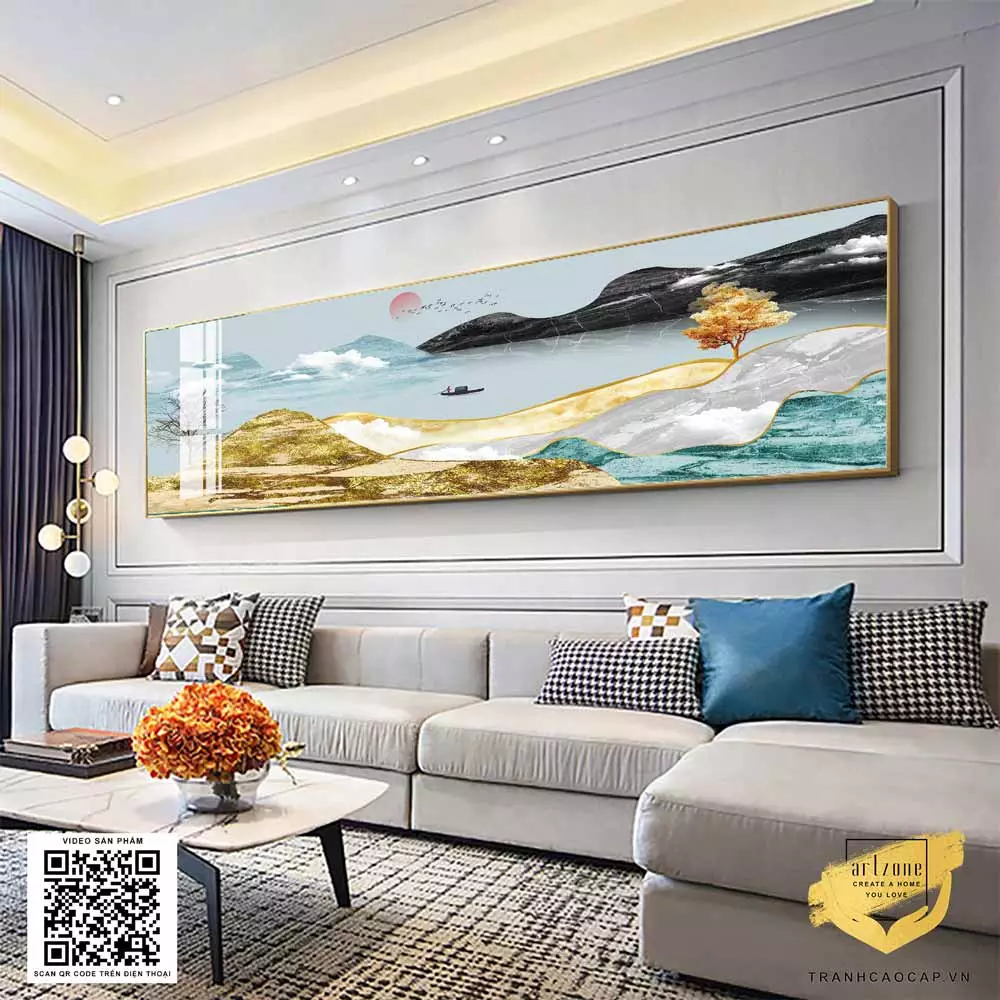 Tranh Phong Cảnh Người Lá Đỏ Trên Sông khung tranh Composite sang trọng