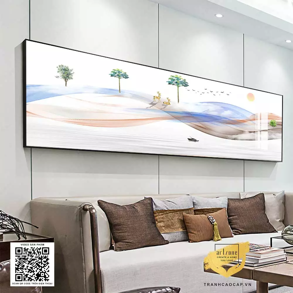 Bức tranh Người Lạ Đờn Trên Sông Và Đàn Hươu Vàng
