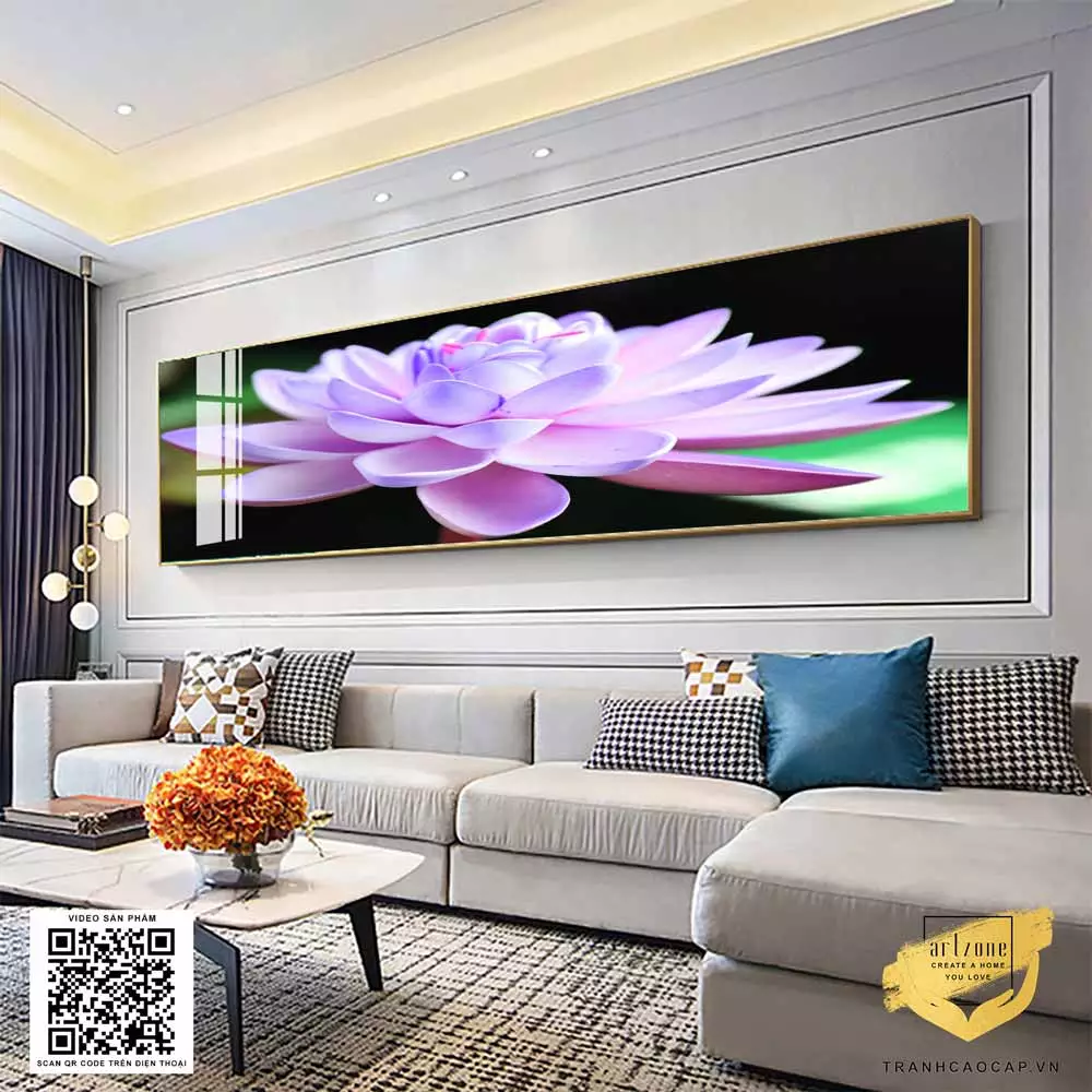 Tranh phong cảnh sen đá tím chất liệu Mica