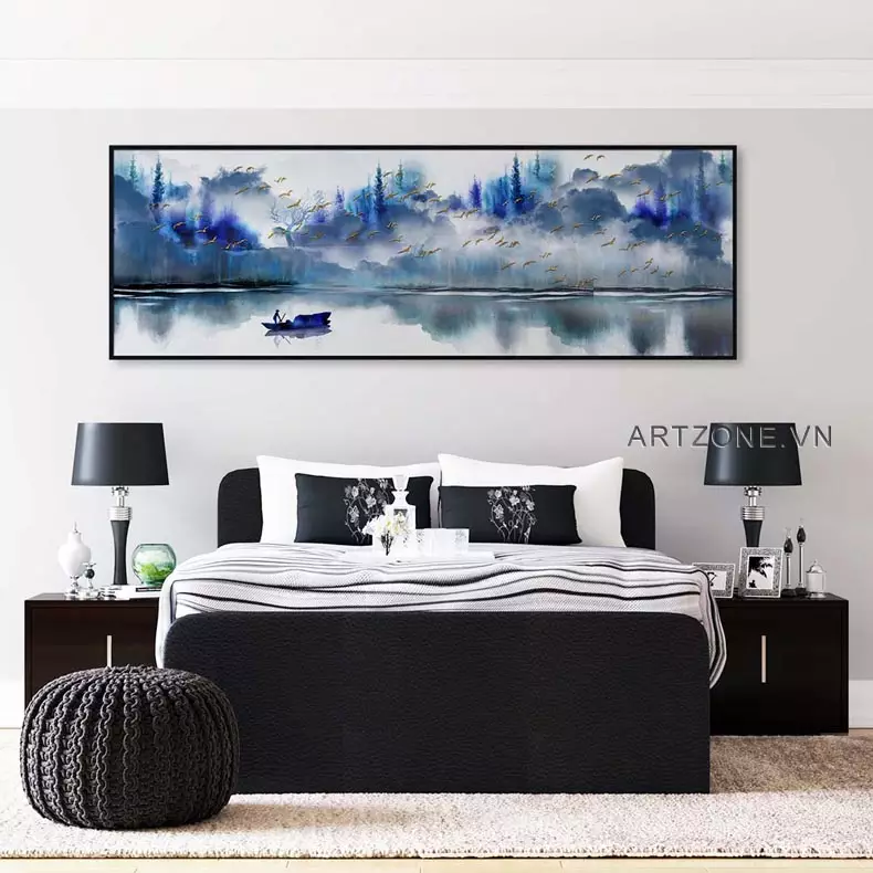 Tranh Sơn Thủy Hữu Tình AZ1-0046 Series trong không gian phòng ngủ