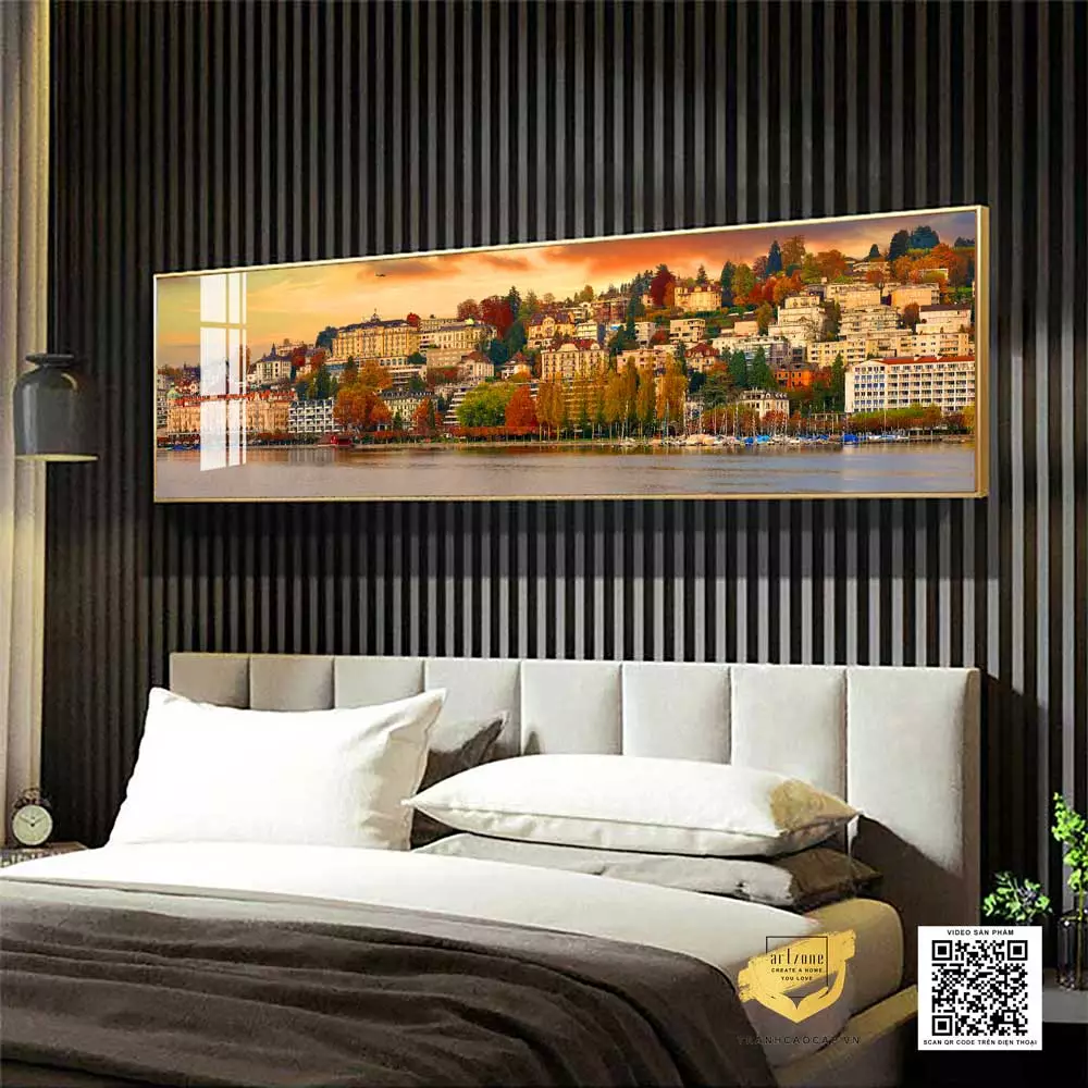 Tranh phong cảnh thành phố thơ mộng ven sông AZ1-0707-MICA không khung