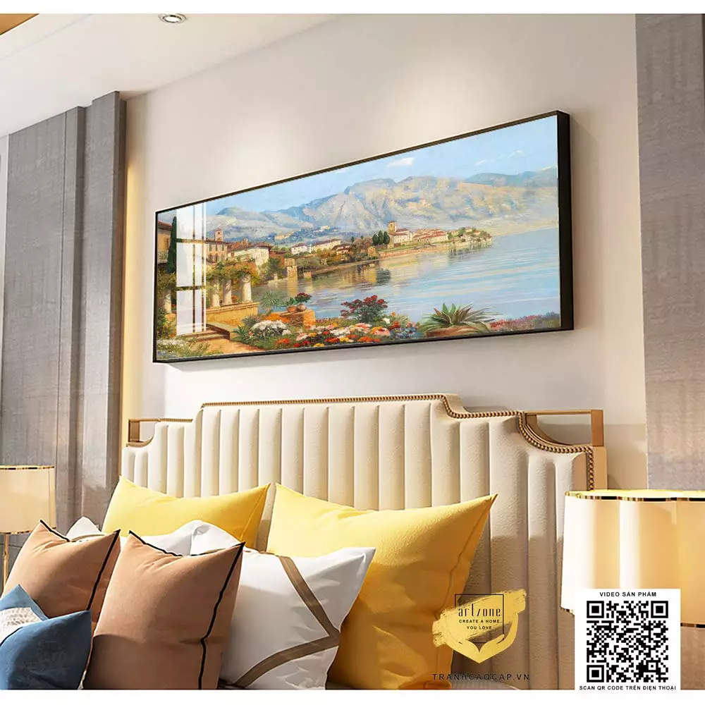 Chi tiết tranh phong cảnh thành phố ven biển