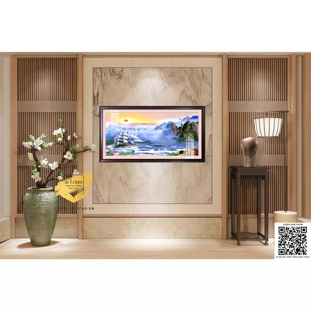 Ứng dụng tranh Thuận Buồm trong trang trí phòng khách
