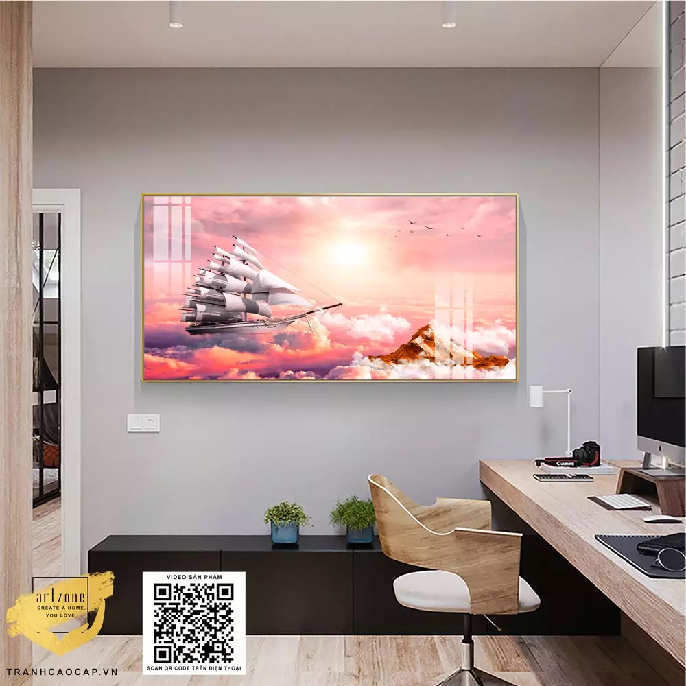 Tranh Thuận Buồm Xuôi Gió Mica trong không gian phòng khách