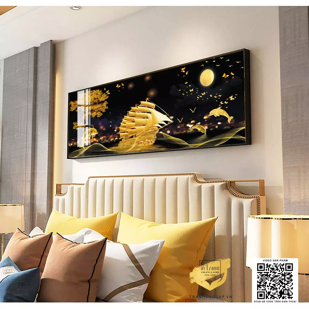 Phong cảnh thiên nhiên trong tranh tạo nên sự hài hòa và êm đềm cho không gian