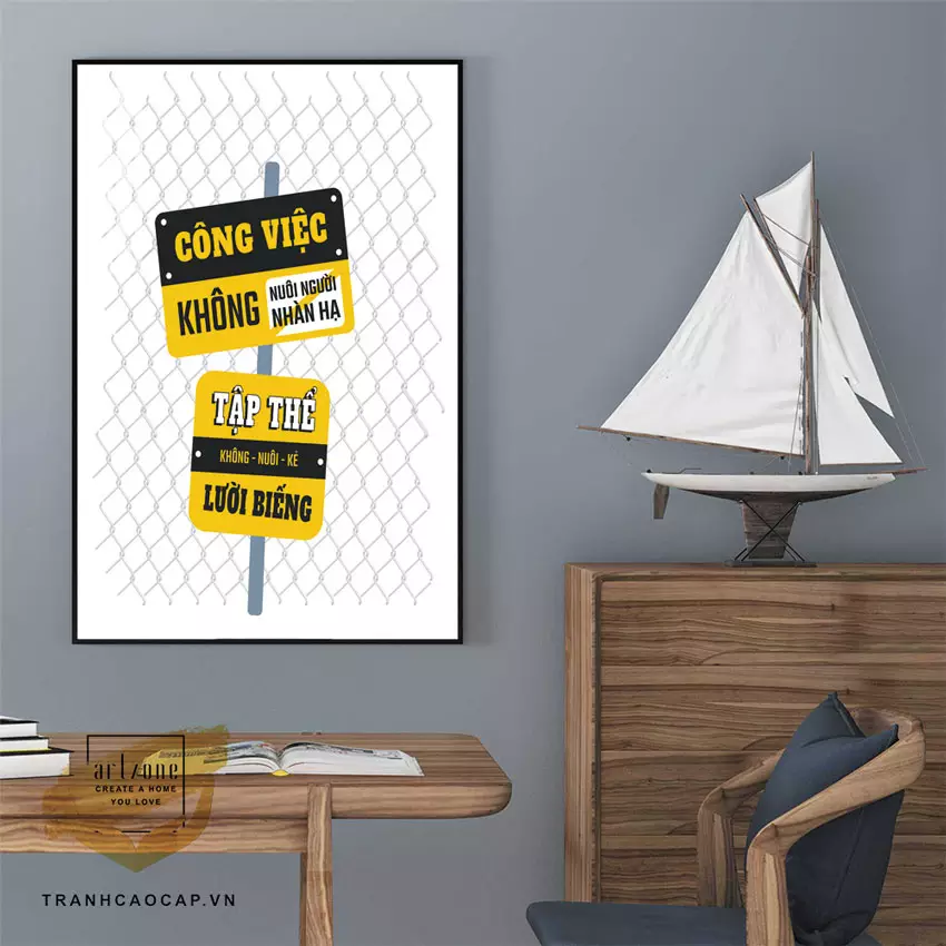 Cách bố trí tranh slogan mica treo tường văn phòng