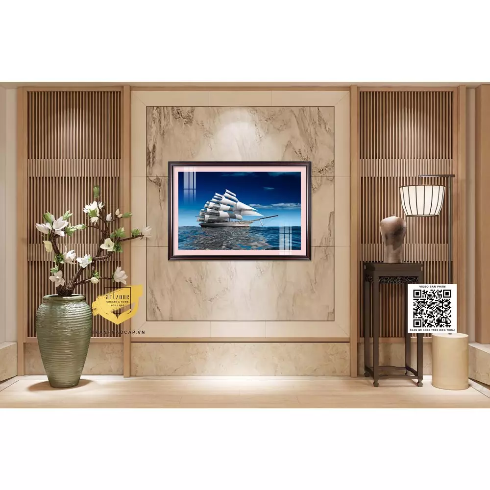 Tranh Thuận Buồm Mica AZ1-1218 Treo Hướng Đông Đón May Mắn