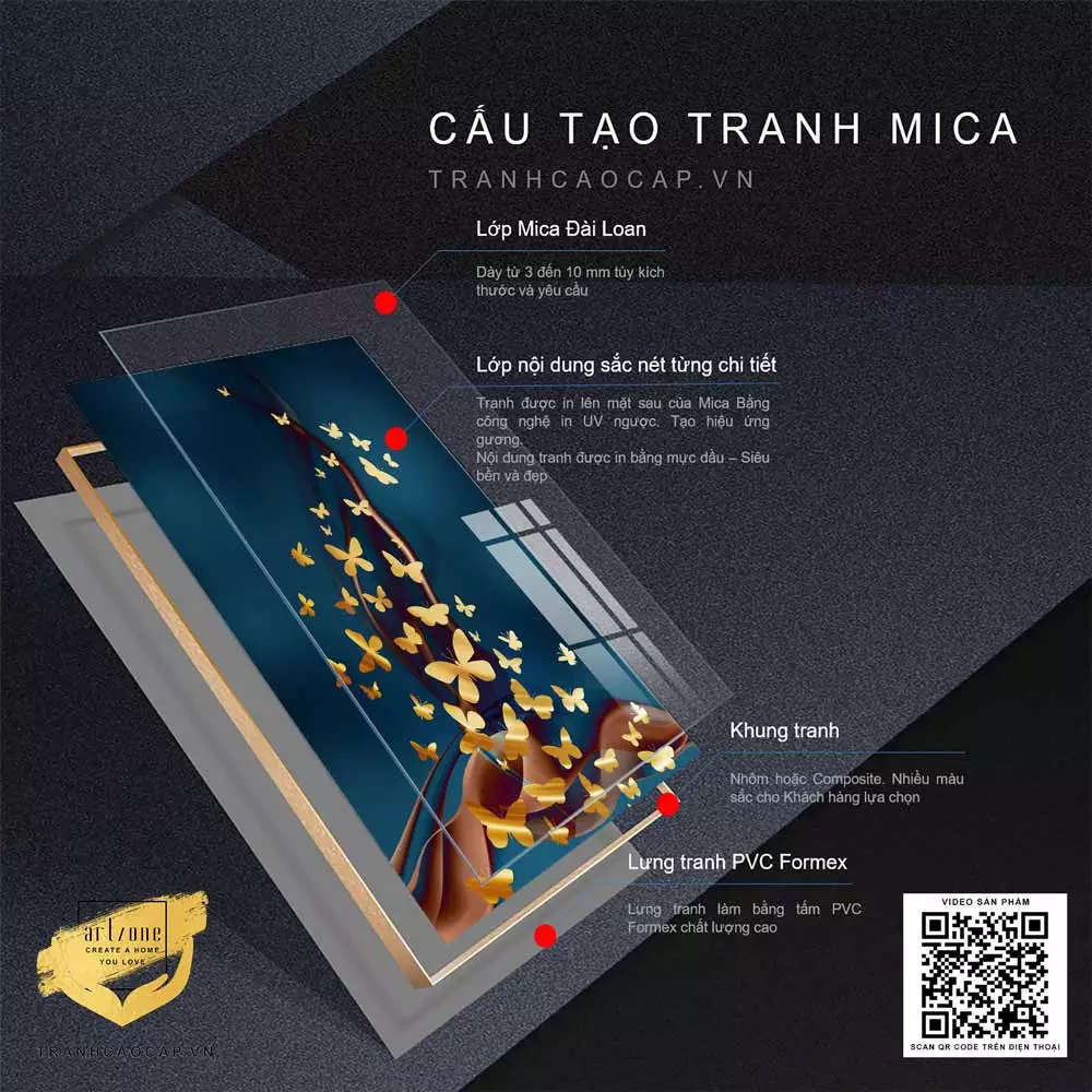 Bức tranh Bươm Bướm Di Cư Hoàng Kim mang vẻ đẹp kỳ ảo và ý nghĩa sâu sắc Tranh Bươm Bướm Di Cư Hoàng Kim - AZ1-0803-MICA