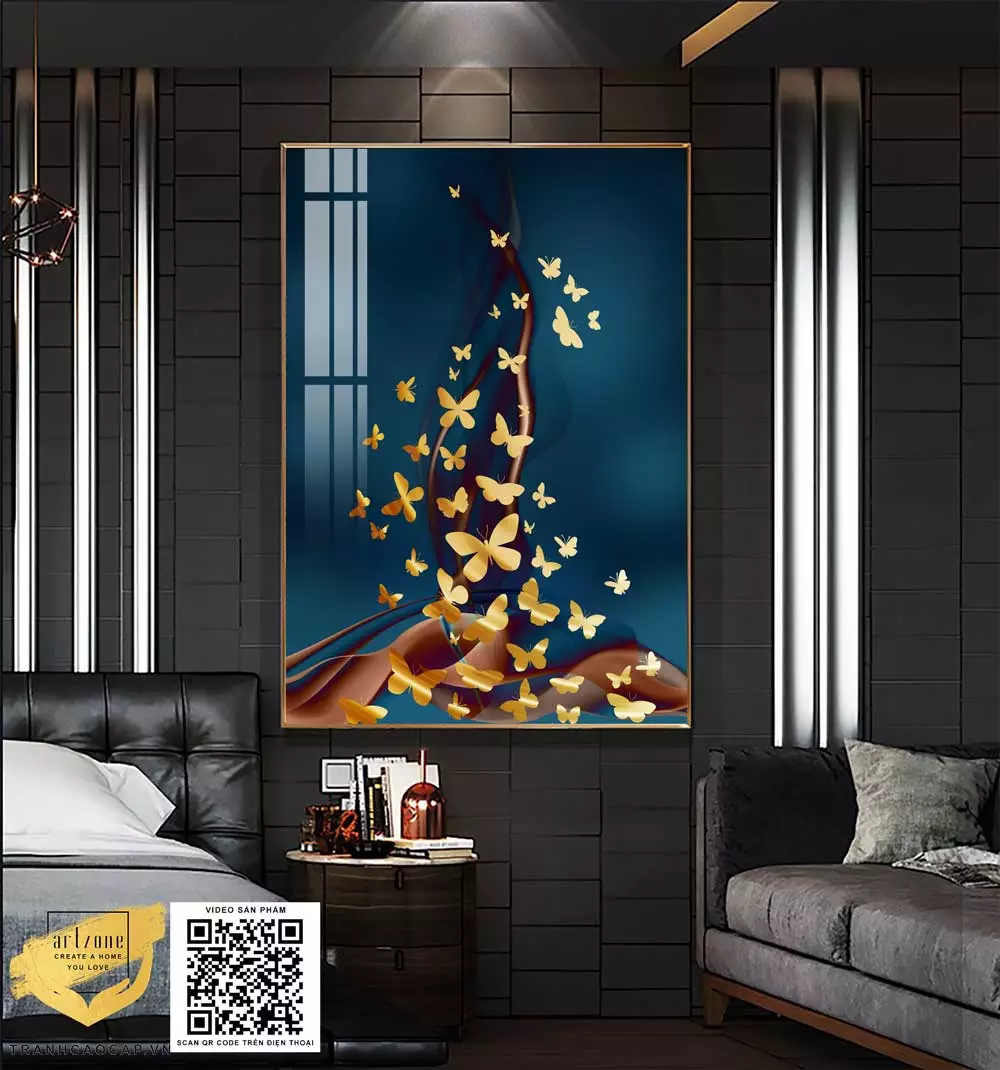 Bức tranh Bươm Bướm Di Cư trong không gian phòng khách Bức tranh Bươm Bướm Di Cư trong không gian phòng khách