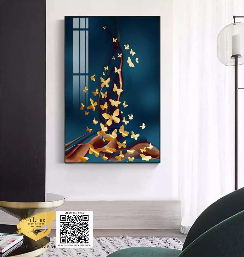 Bức tranh Bươm Bướm Di Cư mang đến sự thư giãn cho phòng ngủ Bức tranh Bươm Bướm Di Cư trong không gian phòng ngủ