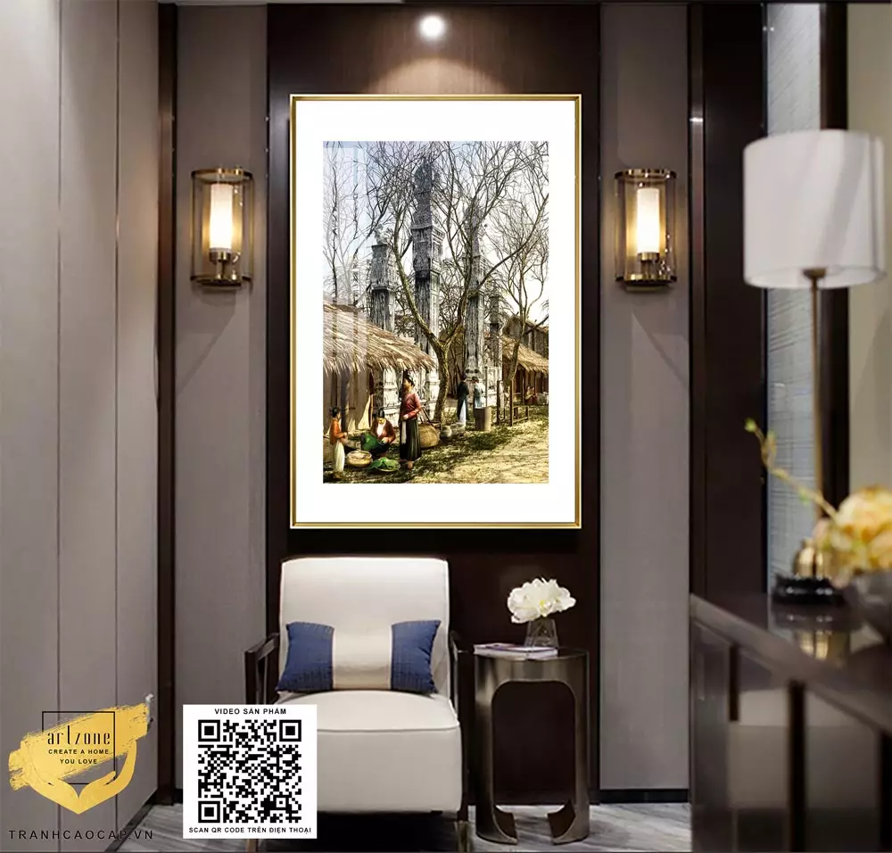 Cây xanh và kiến trúc cổ kính trong tranh Hà Nội xưa