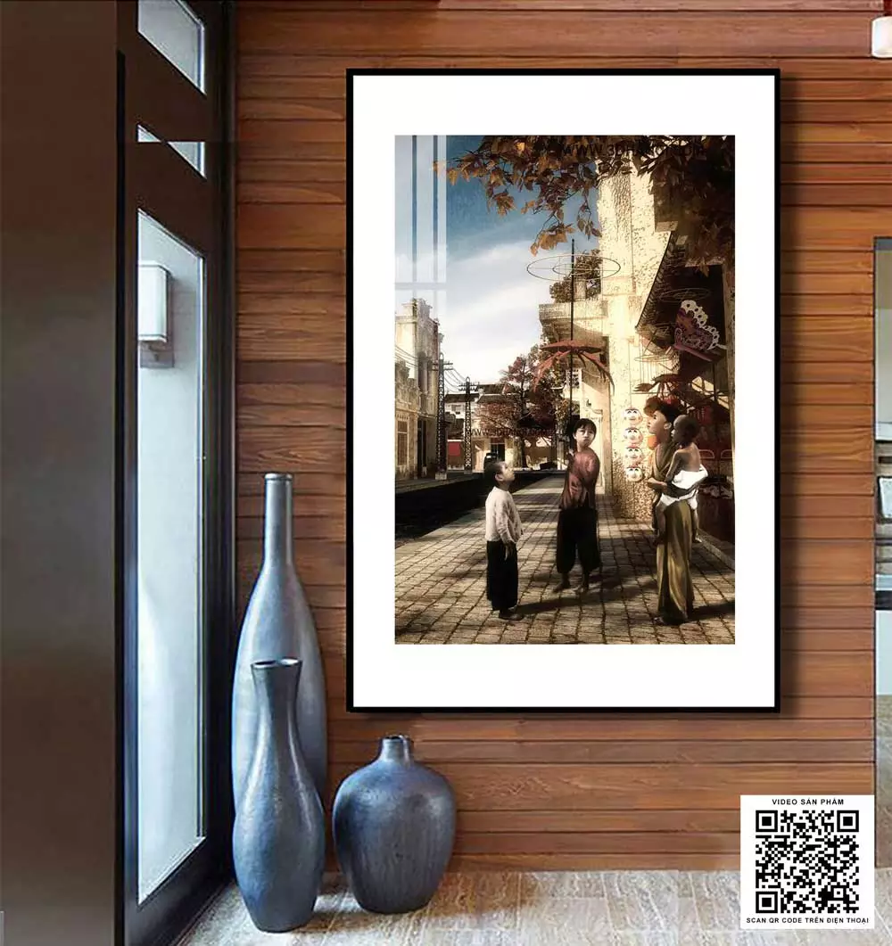 Tranh Hà Nội xưa với khung composite