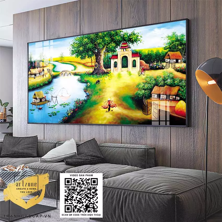 Tranh làng quê Việt Nam khung nhôm composite chất liệu Mica AZ1-0142-series