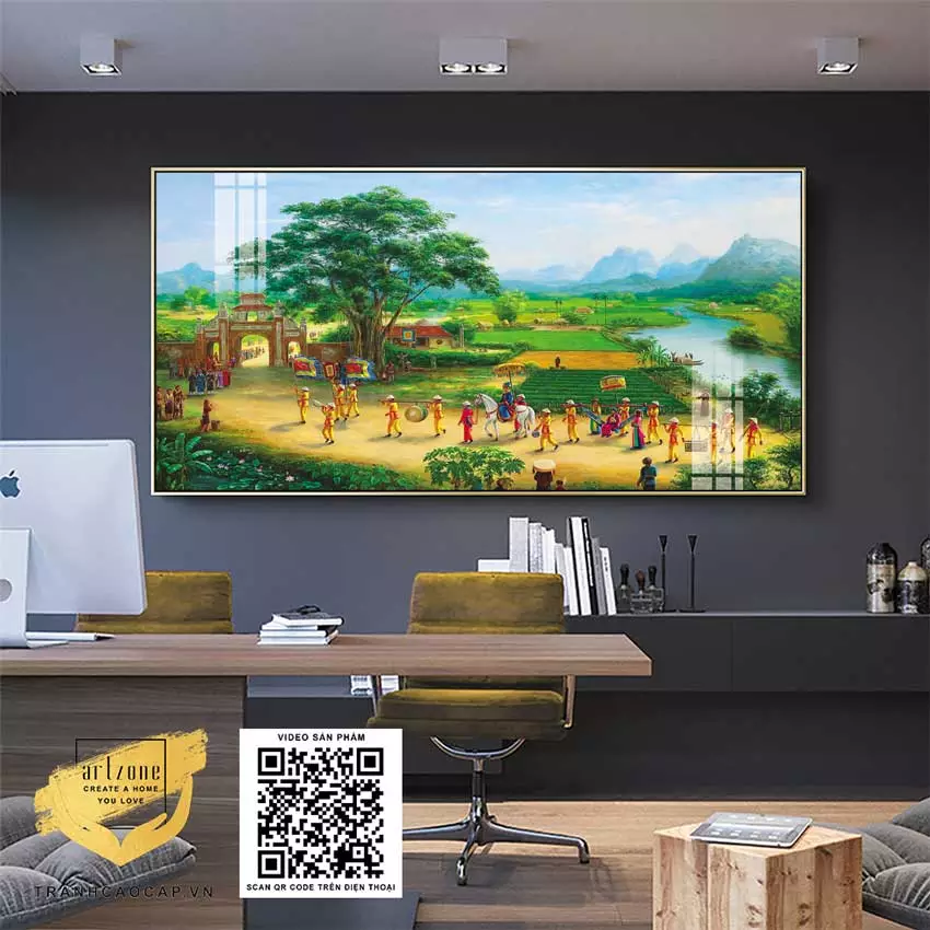 Cách bài trí tranh làng quê Việt Nam trừu tượng