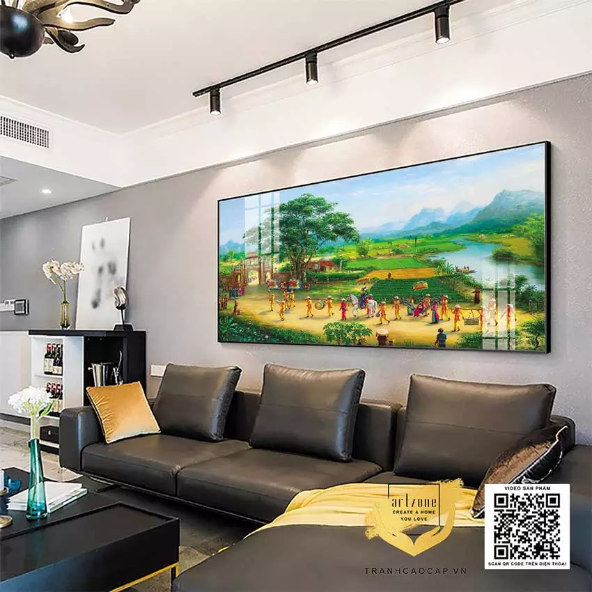 Tranh Làng Quê Việt Nam Khung Tranh Nhôm, Composite Chất Liệu Mica AZ1-0148 Series