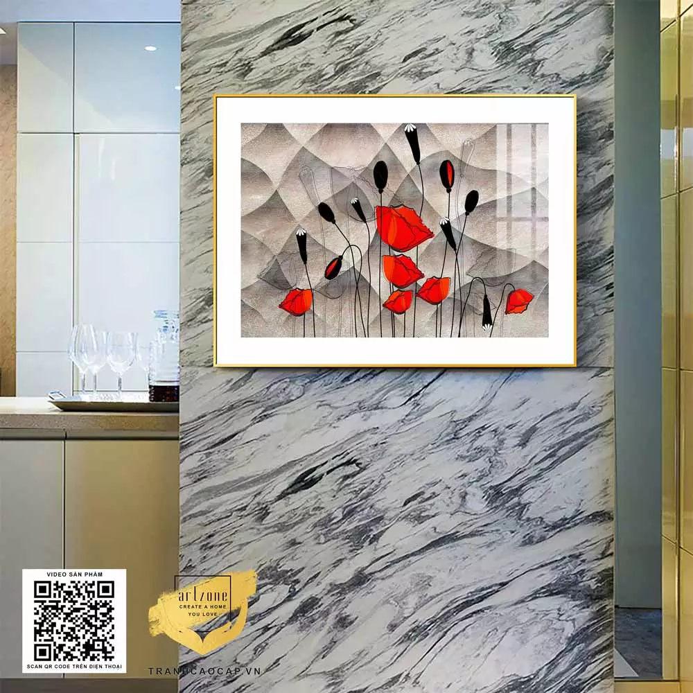 Tranh hoa sen trừu tượng mica AZ1-1065 trong không gian phòng khách hiện đại