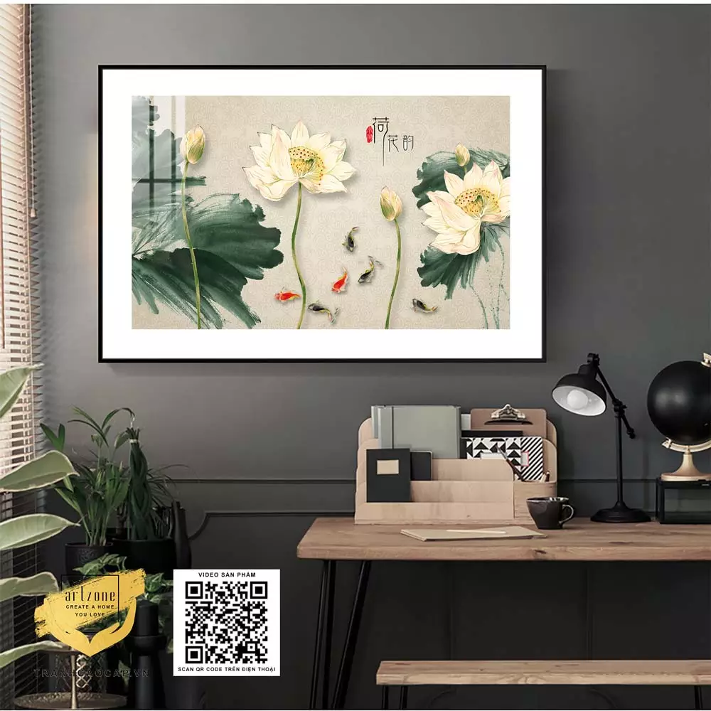 Tranh hoa sen cá chép mica đẹp và ý nghĩa