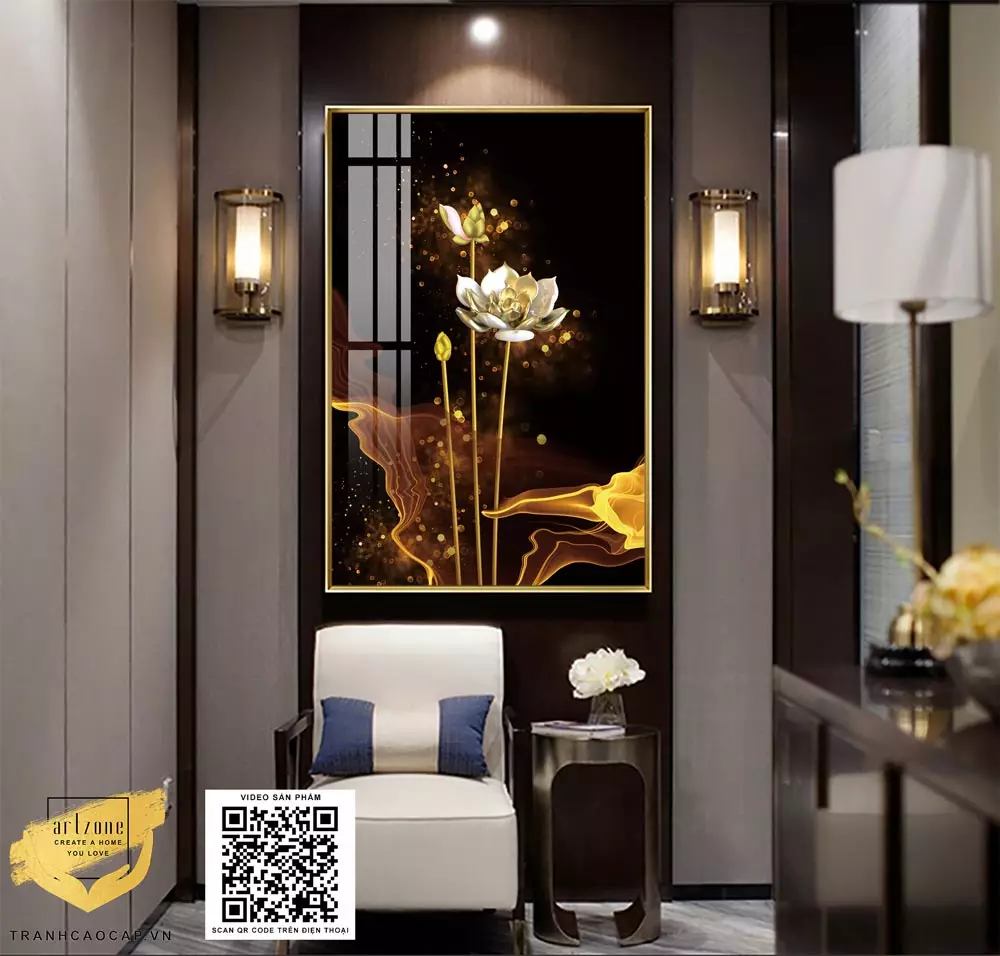 Tranh hoa lá mica trong không gian sống