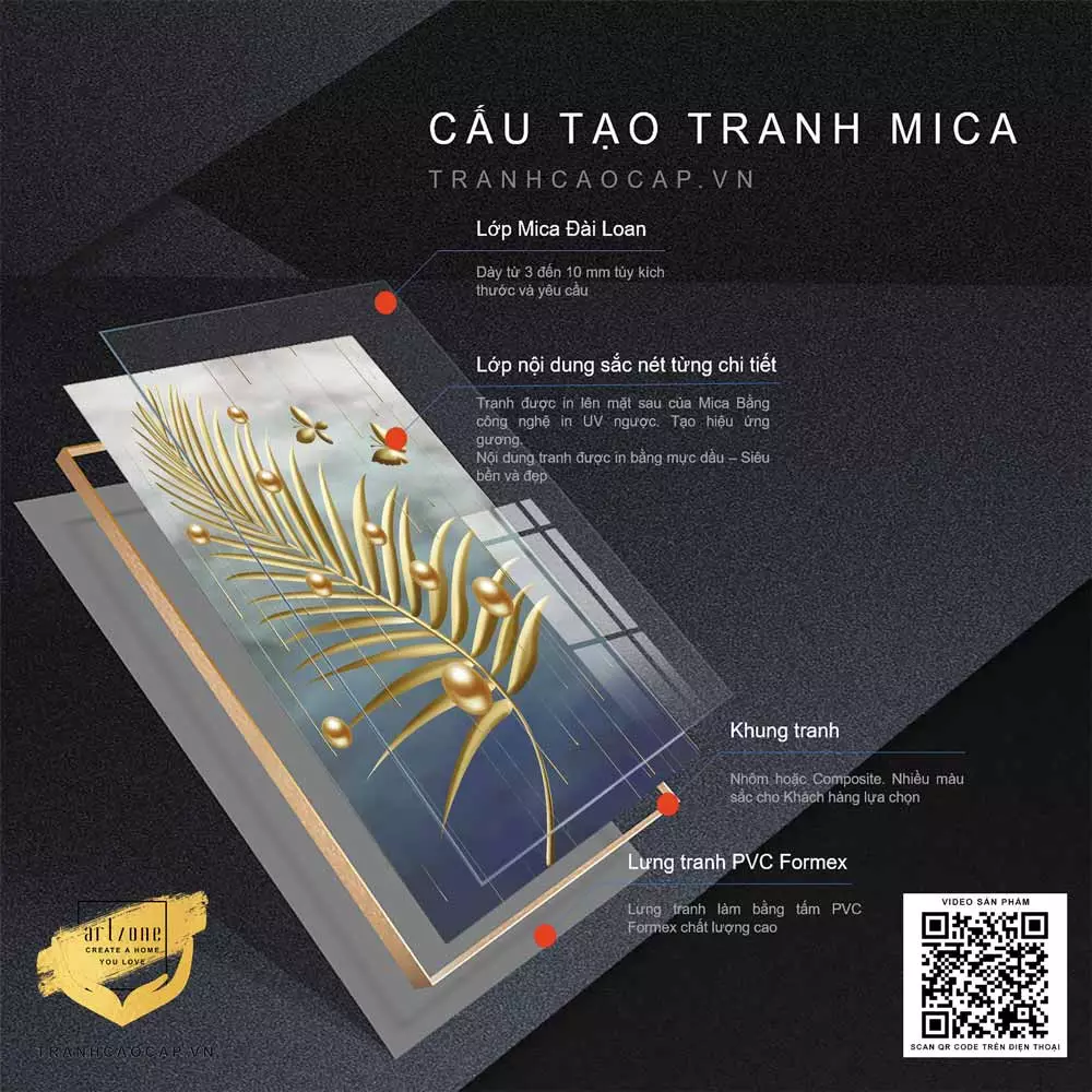 Tranh hoa lá mica cao cấp AZ1-0815-MICA
