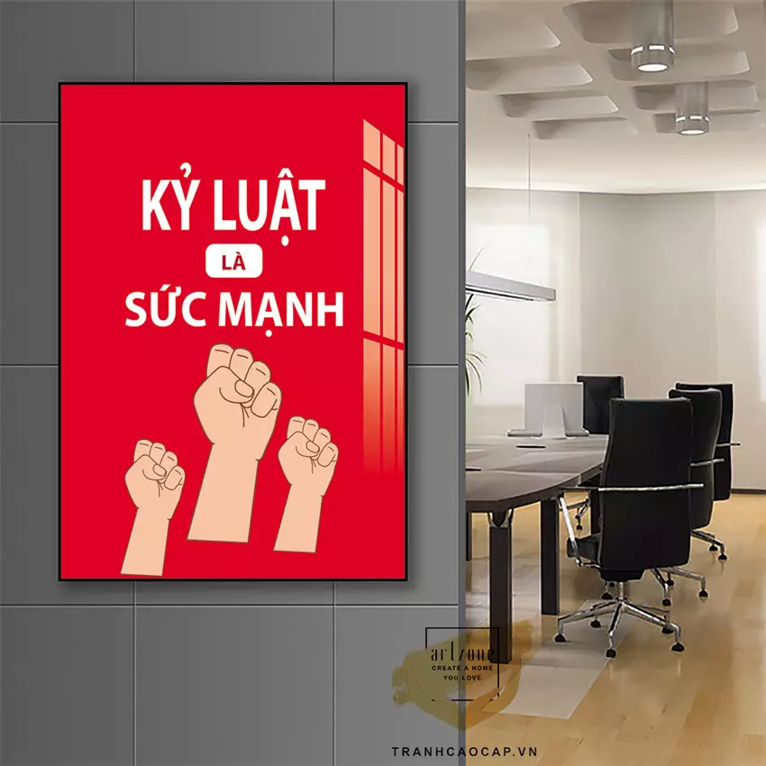 Tranh slogan mica treo trong phòng họp