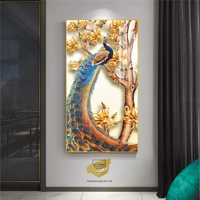 Tranh Chim Công Bóng Gương AZ1-1784 mang ý nghĩa phồn thịnh
