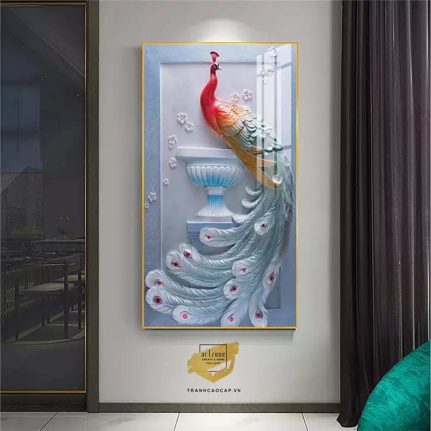 Tranh Chim Công bóng gương cao cấp AZ1-1849